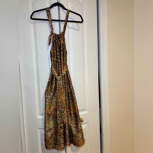 Boho Leopard Print Halter Maxi Dress Satin Animal Floral Paisley in Size S/M - Picture 1 of 8